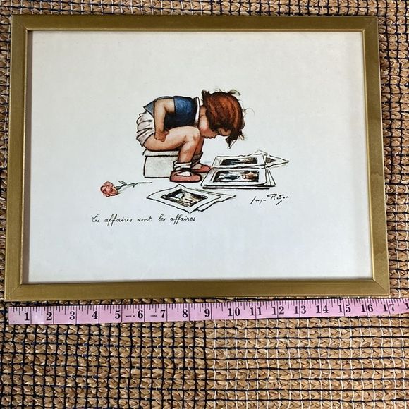 Vintage Pair of Georges Repon Framed Art Lithographs Naughty Children - Picture 15 of 16